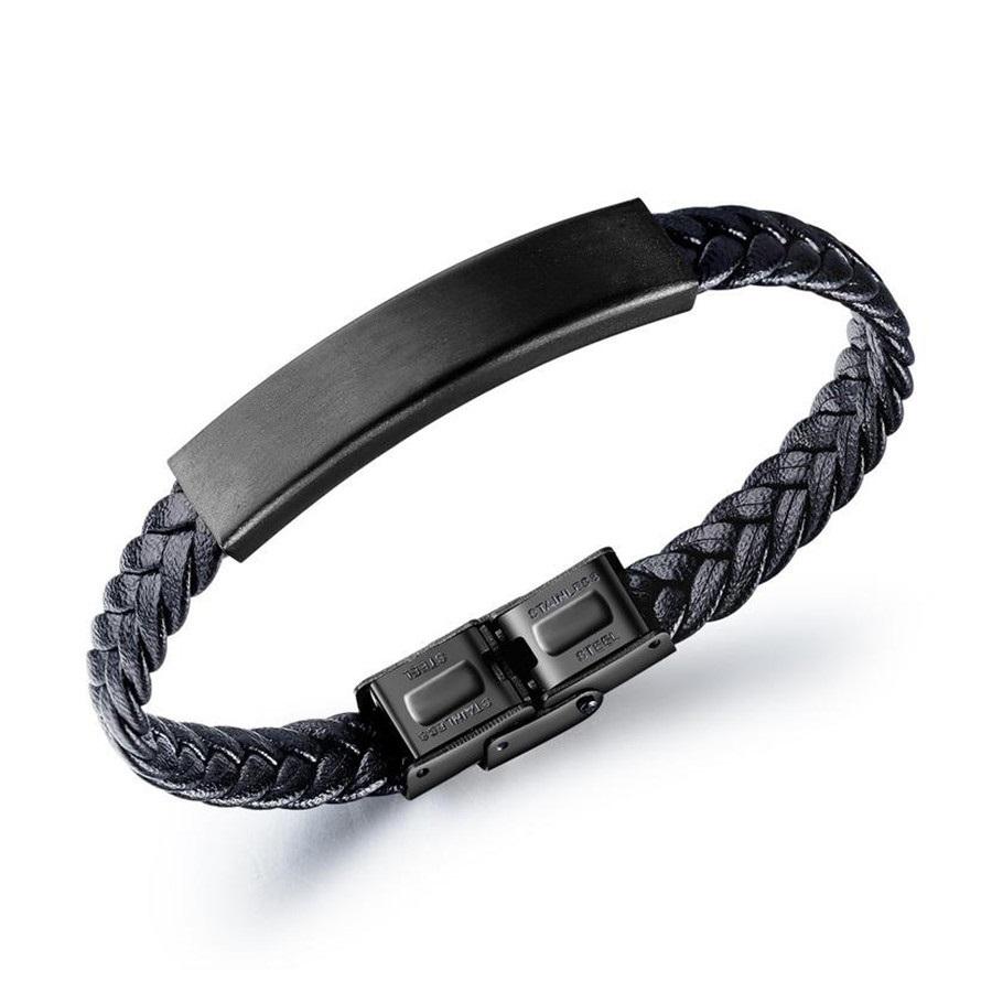 Fashion Jewelry Mens Black Charm Handmade Braid Leather Bracelet