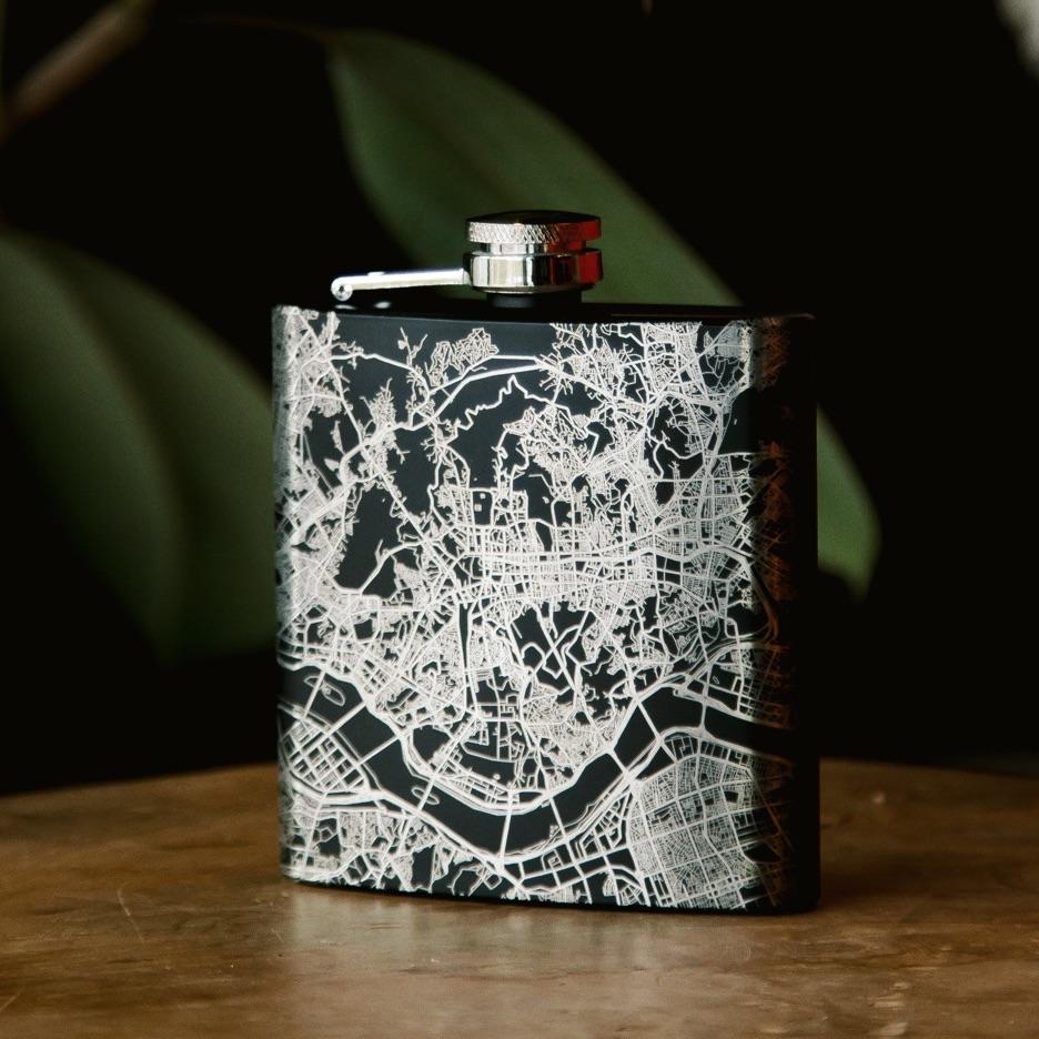 Ring of Kerry - Ireland Engraved Map Hip Flask in Matte Black