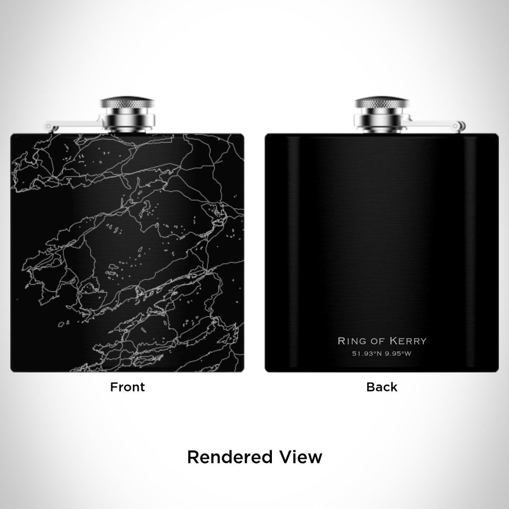 Ring of Kerry - Ireland Engraved Map Hip Flask in Matte Black
